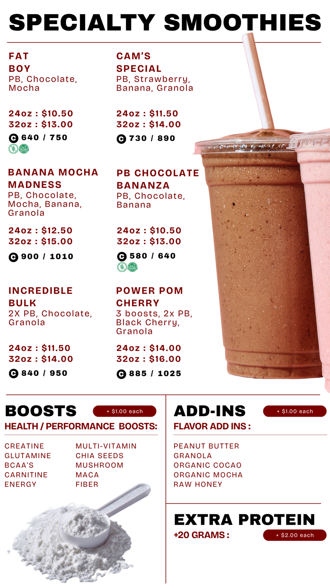 Summit Athletic Club Peak Performance Smoothie Bar Menu 3
